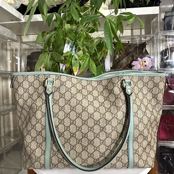 Gucci Beige and Teal Women's Tote Bag Authentic Large . - Picture 2 of 11
